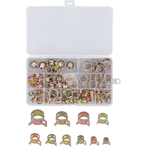 Packung mit 100 verzinkten Federklemmen 6–17 mm, flexible Schlauch- und Rohrschellen, universelles Zubehörset (1/5)