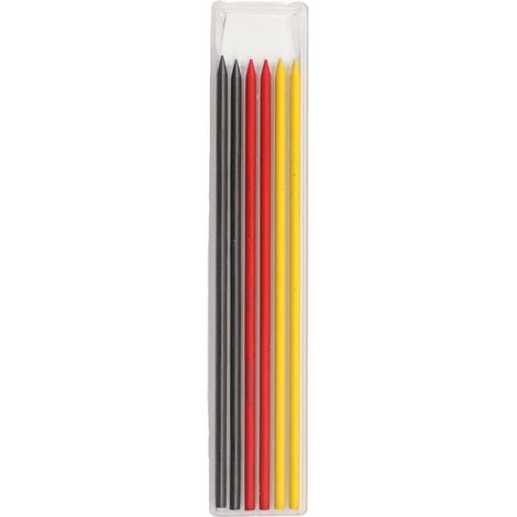 Mines de 12 cm pour le travail du bois, mines profondes pour porte-mines, idéales pour le travail du bois, 2 rouges + 2 noires + 2 jaunes, 12 mines au total (1/4)