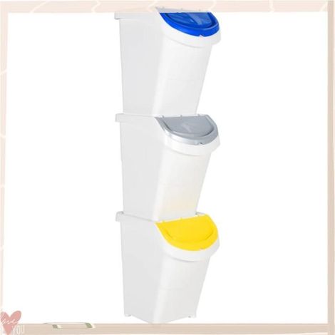 364070 Poubelles empilables avec couvercles 3 pcs blanc PP 120 L (1/5)