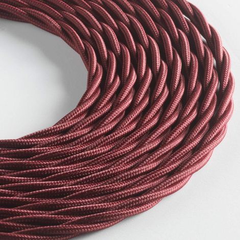 Klartext - Cavo tessile trecciato LUMIÈRE per illuminazione, 3x0,75mm, Bordeaux, 3mt.Attenzione: cavo terra incluso Massima sicurezza anti scossa (1/5)