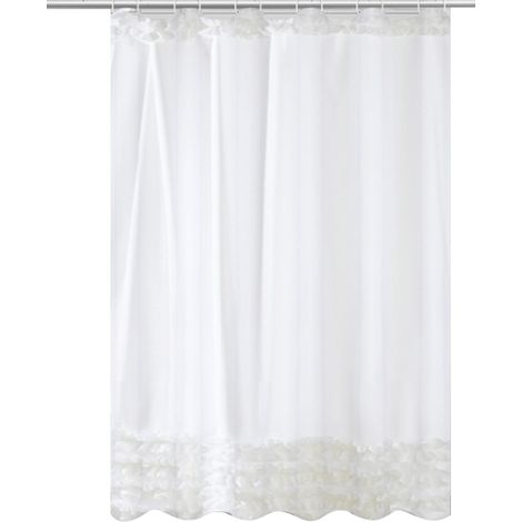 Rideau de douche en polyester dentelle blanche - largeur 180 cm x hauteur 200 cm - avec boucle métallique (1/5)