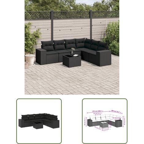 The Living Store Salon de jardin 7 pcs avec coussins noir résine tressée - Ensemble Salon De Jardin - Meuble De Jardin - Résine Tressée - Rotin Synthétique - Mobilier Extérieur (1/3)