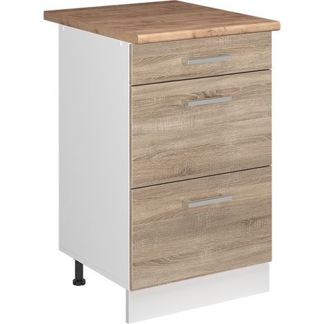 Mobiletto base per cucina R-Line, Sonoma/Bianco, 50 cm piano di lavoro Rovere dorato, Vicco (1/5)