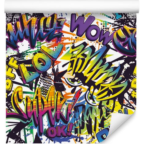 Carta da parati con scritte graffiti colorate per soggiorno e camera da letto, 50x1000 cm (1/5)