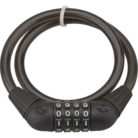 Antifurto a combinazione Twisty, 4 cifre, cavo d'acciaio, bicicletta, 10mmx0.65m, nero - THIRARD