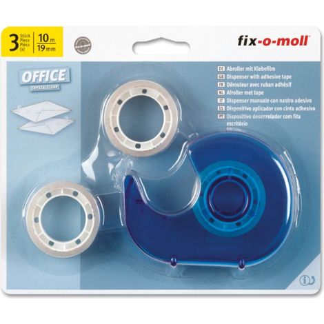 FIX-0-MOLL - 33mt x 19/19/19mm - SET 3 NASTRI ADESIVI DA UFFICIO CON DISPENSER - COLORE TRASPARENTE