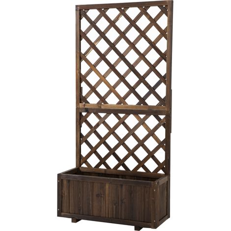 Outsunny Rankgitter-Pflanzkasten auf Beinen, Blumenkasten 72,5 x 31,5 x 149,5 cm, karbonisiertes Tannenholz, mit Bewässerungseinsätzen