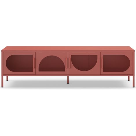 Drawer – Meuble TV 4 portes en métal 180 cm – Terracotta – Design industriel avec empiècements grillagés – Espace de rangement optimisé