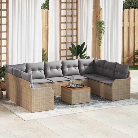 Gartensofa-set 10 pcs Beige und Hellgrau Poly-Rattan