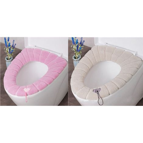 2 PCS WC Housse de siège,Housse de Coussin de Toilettes,avec Boucle de Suspension (Rose, beige ) (1/5)