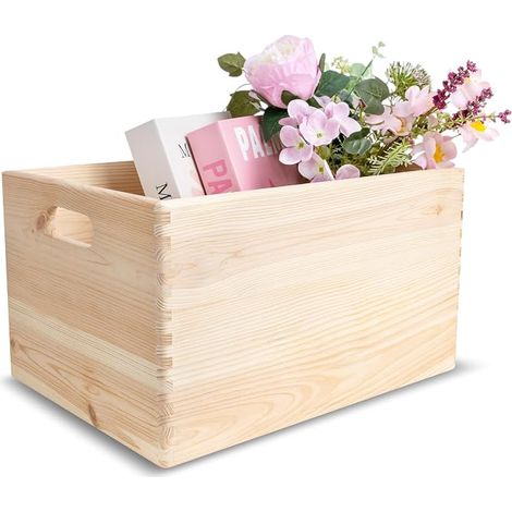 Caisse Bois Rangement 40 x 30 x 24 cm Boîte de Rangement Bois avec Poignées Boite Rangement Cuisine Caisse de Rangement Bureau Casier de Rangement (1/3)