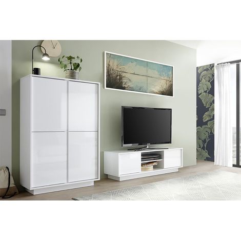 LYSIANE - Ensemble Salon Finition Blanc Laqué Brillant Weiss (1/4)