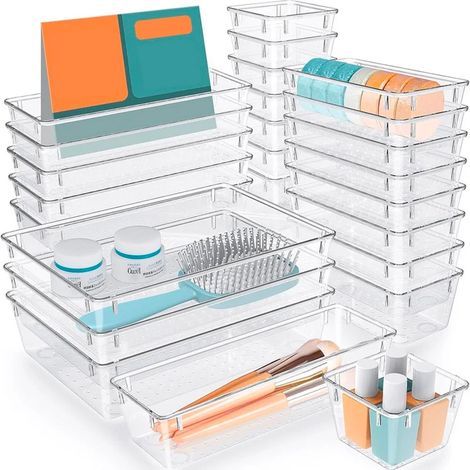 Set 25 Contenitori Organizer per Cassetti in Plastica Trasparente Divisorio Salvaspazio (1/5)
