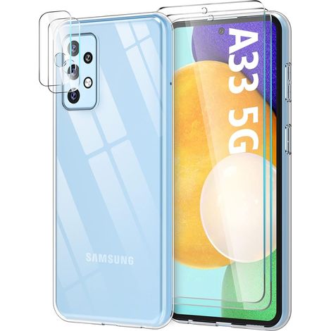 ENSEMBLE DE COQUES POUR SAMSUNG GALAXY A33 5G + 2X VERRE TREMPÉ ET PROTECTION APPAREIL PHOTO (1/5)