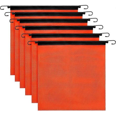 Ensemble de 6 drapeaux de sécurité orange vif en maille, 45,7 x 45,7 cm (18 x 18 po), avec passepoil en vinyle, cordon et crochet EZ pour remorque et véhicules d'escorte. (1/5)
