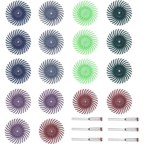 18pcs Disques à Poils Radiaux de 25 mm Disques Radiaux à Poils Disques Abrasifs à Poils Radiaux avec Tige 3mm Roue de Polissage 80/120/220/400/600/1000 Grains Outils Rotatifs Nettoyage