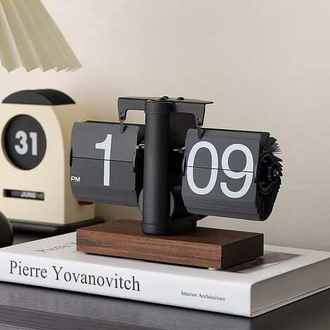 Horloge numérique rétro avec affichage à piles, horloge à piles avec atelier de réparation interne, mécanisme classique, porte-fenêtre noir, pour décorer votre maison et votre bureau (noir) (1/5)