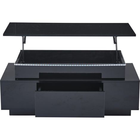 Tavolino da caffè nero sollevabile 96x45x40 cm con LED, cassetto e vano nascosto (1/5)