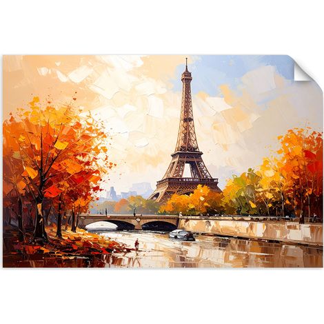 Selbstklebendes Poster – Wandsticker Eiffelturm Paris Landschaft wie ein Gemälde 120x80 cm