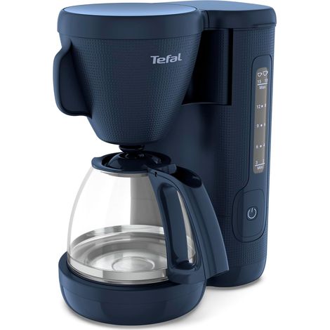 Cafetière filtre 1,25 L bleue avec carafe en verre