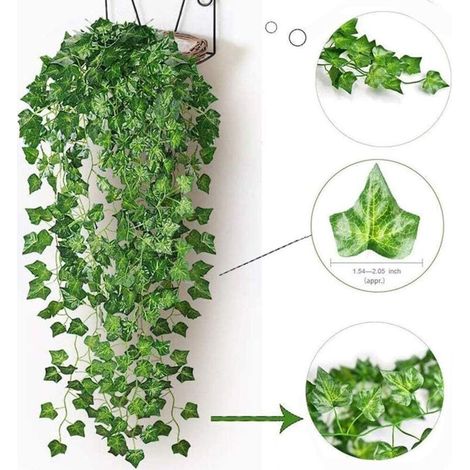 Edera artificiale, [2 pezzi] Luci a stringa a forma di foglie da 2 m, piante artificiali con 20 LED e foglie verdi, luci a stringa a LED a forma di vite per giardino, cortile, casa, patio, decorazioni (1/3)