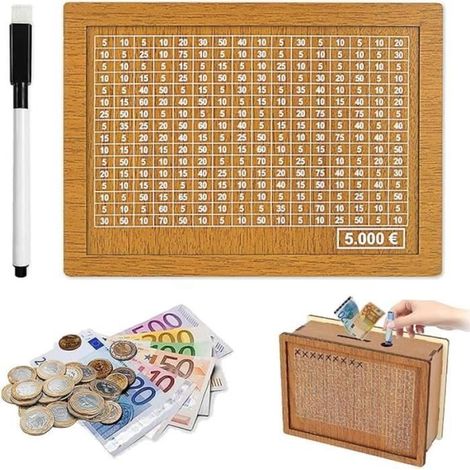 Vintage-Spardose aus Holz ROSEDOES – Abwischbare Zahlen KJEHOME, Hellbraun