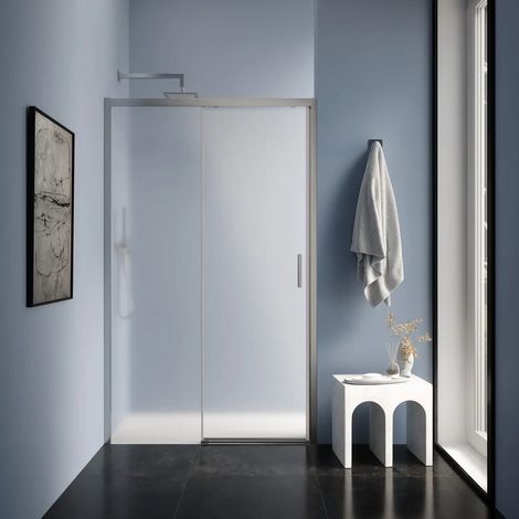 Porte de douche pour niche coulissante 110 cm profilés chromés verre 6 mm opaque h190 Cuba (1/4)