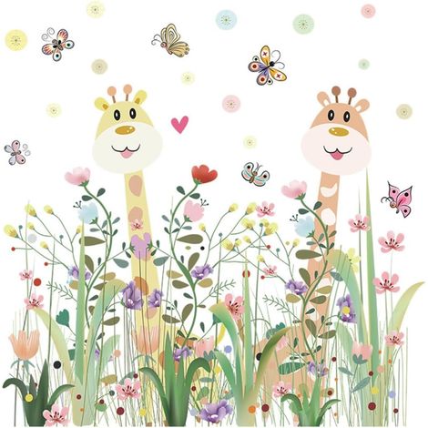 Sticker mural girafe en PVC motif fleurs pour la décoration (1/5)