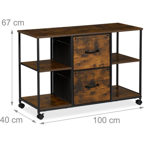 Caisson mobile à roulettes pratique bureau 80 x 40 x 60 cm design industriel organisé en métal noir (1/4)