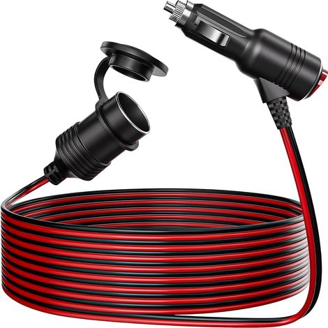 12V/24V Zigarettenanzünder-Verlängerungskabel mit Schalter, wasserdicht, Stecker auf Buchse, 16AWG-Verlängerungskabel mit 15A-Sicherung für Auto, Motorrad, Boot, LKW, 1 m