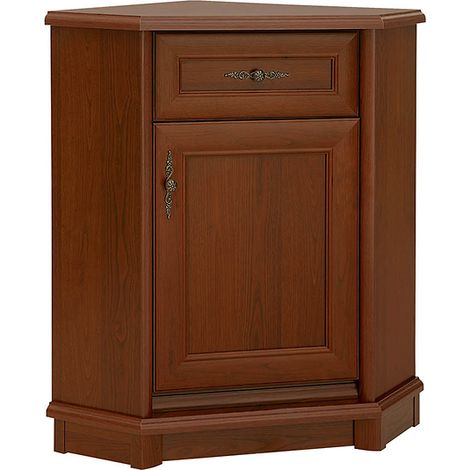Commode d'angle avec 1 porte et 1 tiroir coloris châtaigne - Longueur 60 x Profondeur 60,5 x Hauteur 90,5 cm (1/3)