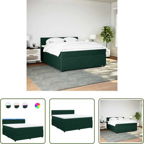 vidaXL Surmatelas -  Sommier à lattes de lit et matelas Vert foncé 180x200cm Velours (1/5)
