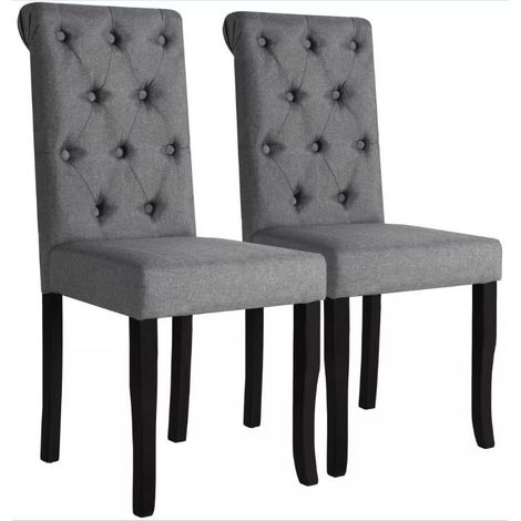 Chaise capitonnée tissu gris et pieds bois massif Ciréam - Lot de 2 (1/5)