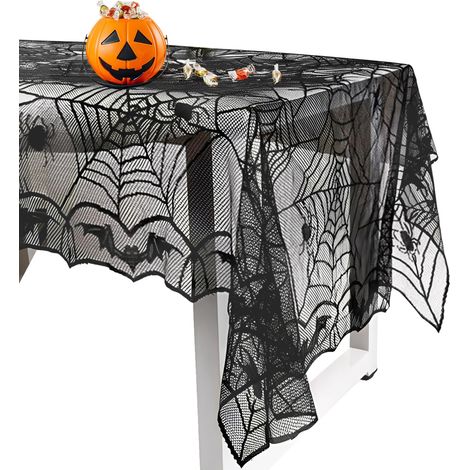 Nappe Halloween Dentelle Noire, Nappe Toile d'Araignée, Décoration Halloween Table, Nappes Gothique Rectangulaire, Motif Araignée, pour Les Décorations de Fête d'Hallowee (1/5)
