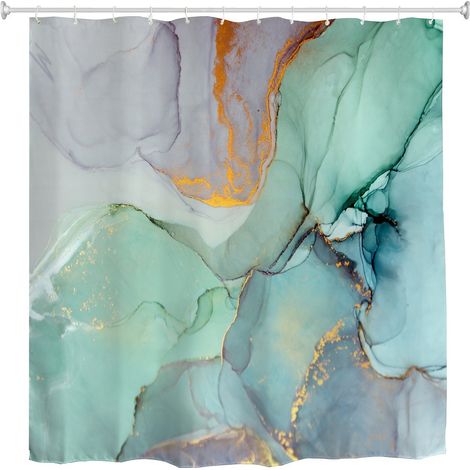 Rideaux de douche en marbre coloré pour ensembles de salle de bain Tissu avec 12 crochets Peinture à l'encre abstraite Aqua (1/5)