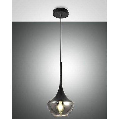 Suspension Apollo en métal et verre soufflé noir - Design moderne, douille E27, structure orientable 2000 mm, idéale pour l'éclairage intérieur