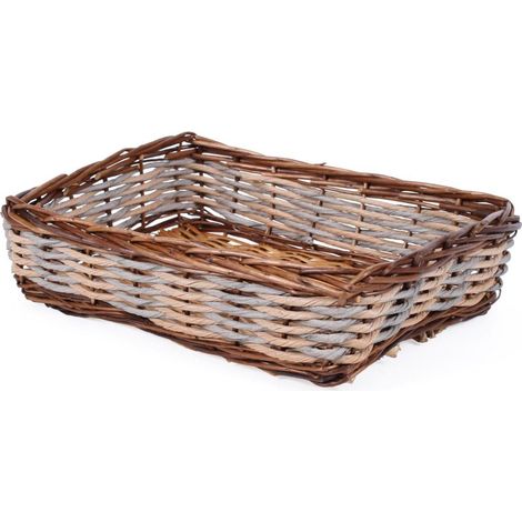Cesto a vaschetta in vimini ed eco rattan marrone grigio e (kit da 3)