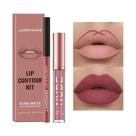 Pack de 2 Coffrets Rouge à Lèvres et Crayon Contour, Fini Mat, Tenue Longue Durée, Non Collant, Texture Douce et Lisse, Idéal Usage Quotidien (3) (1/5)