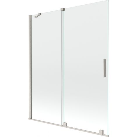 Mexen Velar Badewannenwand 2-flügelig verschiebbar 140 x 150 cm, transparent, gebürsteter Nickel - 896-140-000-01-97 (1/2)