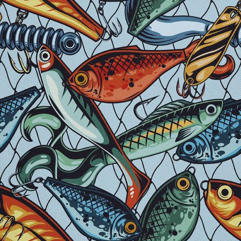 Outdoor dekostoffe oxford - Motiv Fisch im Netz I DX620 (1/5)