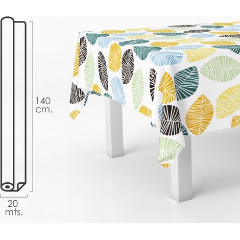 Mantel Hule Rectangular Hojas Colores. Impermeable Antimanchas PVC 140 cm. x 20 metros. Rollo Recortable. Interior y Exterior (1/3)