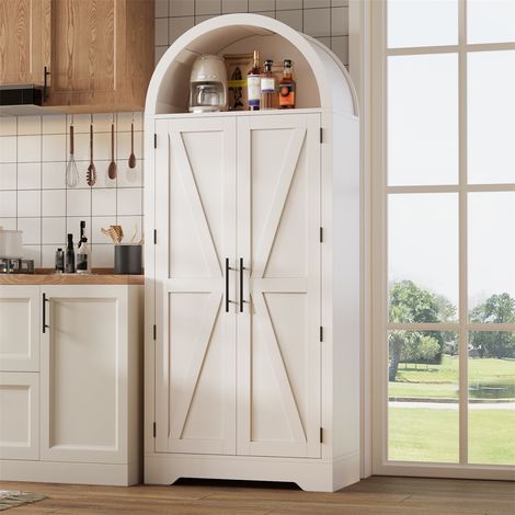 Armoire Vitrine Design Arche - 170x70x35cm - Vaisselier Bibliothèque Style Campagne Moderne avec Portes en X - Blanc (1/5)
