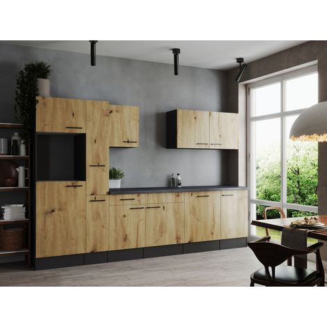 Küche Küchenzeile Leerblock Grau Matt Artisan Eiche Oliver 310 cm Respekta