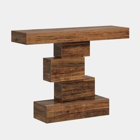 Console d’entrée en bois brun foncé, meuble d’appoint géométrique 108 x 30 x 80 cm, table de couloir stable pour déco et entrée  CHICFURN (1/5)