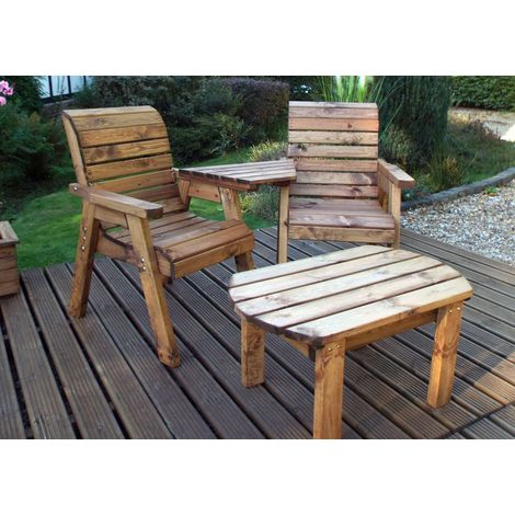 Hand Made 2 Seater Chunky Rustic Wooden Furniture Love Seat With Tray & Table (1/4)