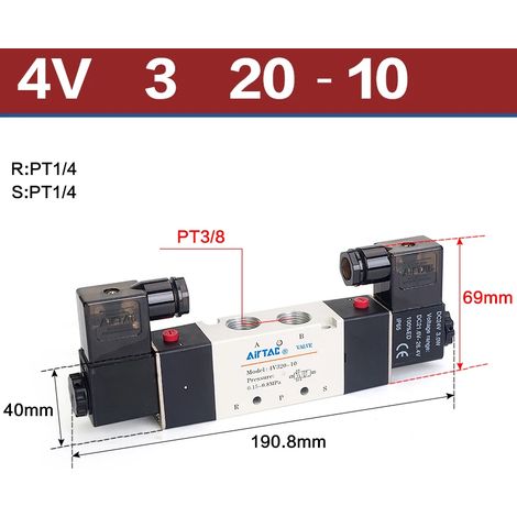 (4V320-10-DC12V) Électrovanne pneumatique de qualité supérieure, commande directionnelle, vanne magnétique (1/5)