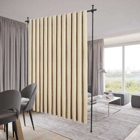 Raumteiler Paraventgestell Gardinenstange Flexibel Verstellbarer Paravent Raumtrenner Ohne Vorhang Höhenverstellbar Freistehend Teleskop Trennwand Für Schlafzimmer Wohnzimmer (Schwarz, Drei Stangen) (1/5)