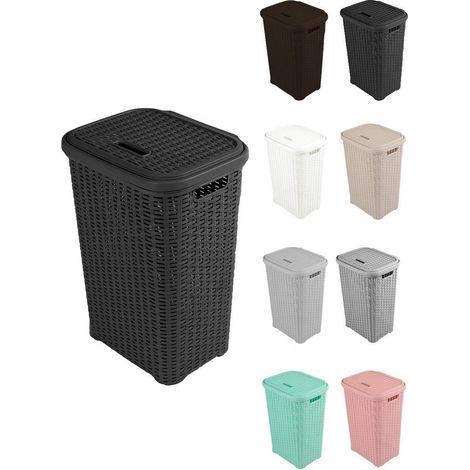 Cesto para la Colada 38L de Plástico con Asas - Cubo Ropa Sucia con Tapa  49 x 39 x 30 cm