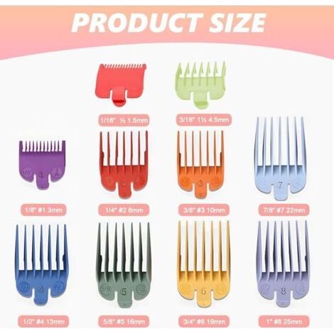 10 Guide a pettine per Wahl, pettini di guida, distanziatori per tosatrice come accessori di ricambio, lunghezza di taglio da 1,5 a 25 mm, compatibili con tutti i tosaerba WAHL a grandezza naturale (1/4)