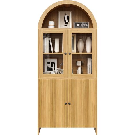Buffet vitrine avec portes vitrées et motif ondulé, meuble rangement salon moderne (1/5)